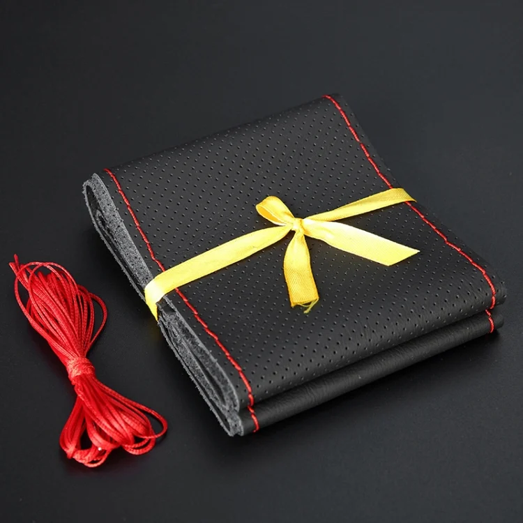 CMS3896_1.webp Four Seasons Genuine Leather Hand-stitched Car Adaptation Steering Wheel Cover for 38cm Steering Wheel - Image 2