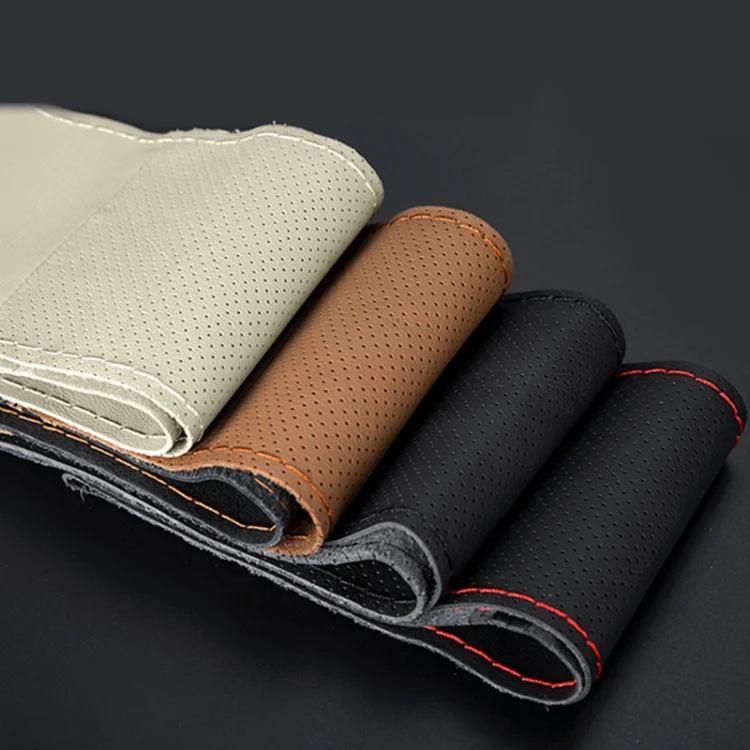 CMS3896_2.webp Four Seasons Genuine Leather Hand-stitched Car Adaptation Steering Wheel Cover for 38cm Steering Wheel - Image 3