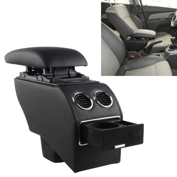 Car ABS Leather Wrapped Armrest Box, Fast Charge USB Holes and Cables for New Fit (Red Line with Air Outlet)