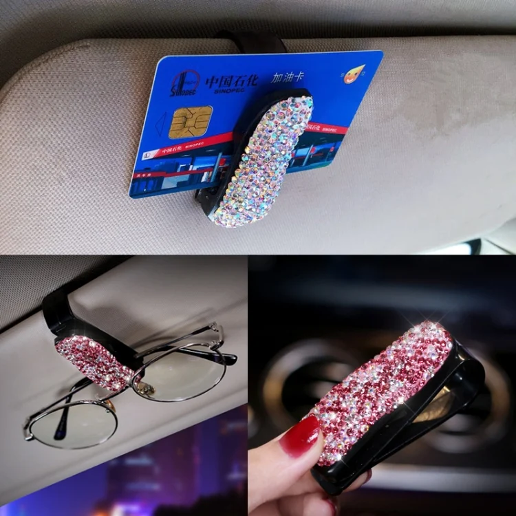 CMS7510F_3.webp Car Pure Color Diamond Mounted Glasses Bill Clip Holder - Image 4