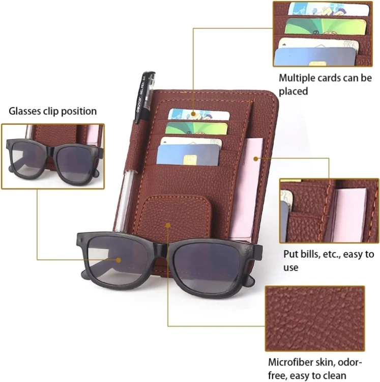 CMS8898_B2.webp Multi-functional Auto Car Sun Visor Sunglass Holder Card Bill Ticket Storage Holder Pouch Bag - Image 3