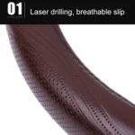 Universal Car Genuine Leather Pinhole Steering Wheel Cover, Diameter: 38cm - Image 3
