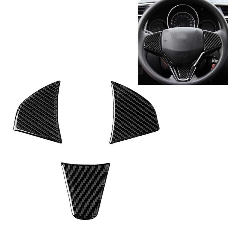 CRP2321.webp 3 in 1 Car Carbon Fiber Steering Wheel Button Decorative Sticker for Honda Fit, Left and Right Drive Universal - Image 1