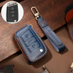 Hallmo Car Cowhide Leather Key Protective Cover Key Case for Volkswagen Lavida B Style