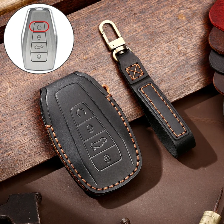 Hallmo Car Cowhide Leather Key Protective Cover Key Case for Geely Emgrand B Style