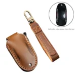 Hallmo Car Cowhide Leather Key Protective Cover Key Case for Tesla Model X B Style - Image 2