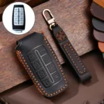 Hallmo Car Cowhide Leather Key Protective Cover Key Case for Hyundai Rohens Genesis 8-button