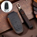 Hallmo Car Cowhide Leather Key Protective Cover Key Case for Hyundai 4-button Start