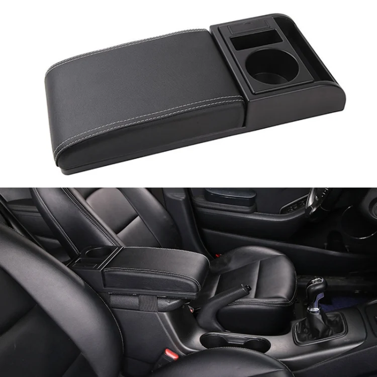 Car Multi-functional Dual USB Armrest Box Booster Pad, Microfiber Leather Straight Type
