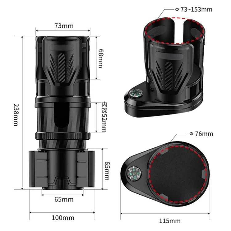 CRP5978_1.webp Car Multifunctional Retractable Rotating Water Cup Holder with Compass - Image 2