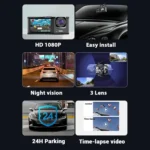 A1 3-lens Video HD Night Vision Car Driving Recorder, with Rear View Camera - Image 5