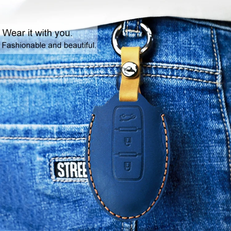 CRP6303L_5.webp For Nissan Car Cowhide Leather Key Protective Cover Key Case, Three Keys Horn Version - Image 6