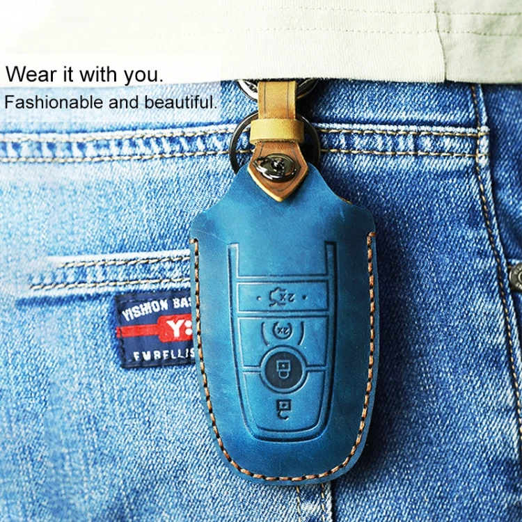 CRP6304L_5.webp For Ford Car Cowhide Leather Key Protective Cover Key Case, Three Keys Version - Image 6