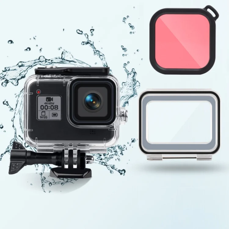 45m Waterproof Case + Touch Back Cover + Color Lens Filter for GoPro HERO8 Black
