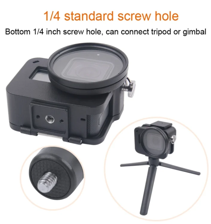 DCA0607B_9.webp Housing Shell CNC Aluminum Alloy Protective Cage with Insurance Frame & 52mm UV Lens for GoPro HERO7 Black /6 /5 - Image 10