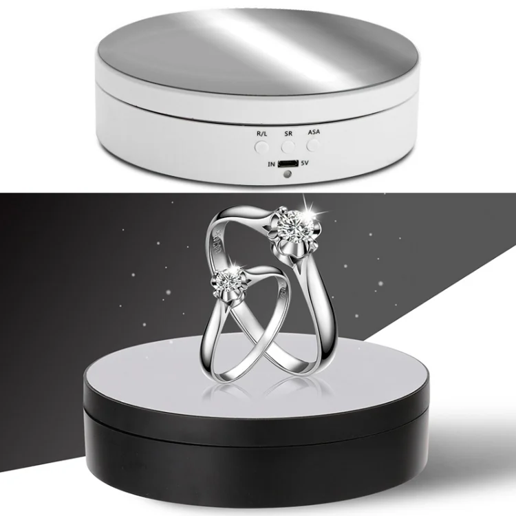 13.8cm Mirror Style USB Charging Smart 360 Degree Rotating Turntable Display Stand Video Shooting Props Turntable for Photography, Load 3kg