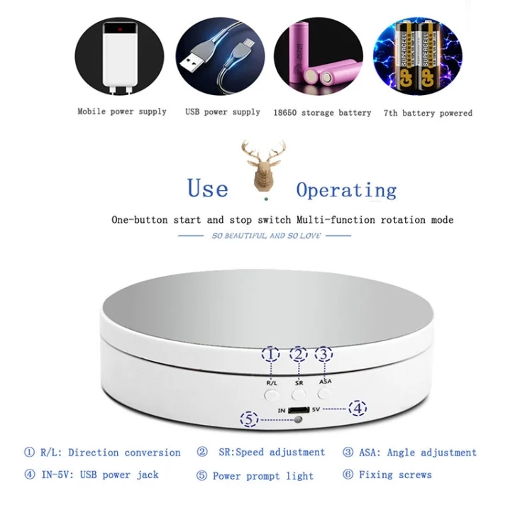 DCA0943W_3.webp 13.8cm Mirror Style USB Charging Smart 360 Degree Rotating Turntable Display Stand Video Shooting Props Turntable for Photography, Load 3kg - Image 4