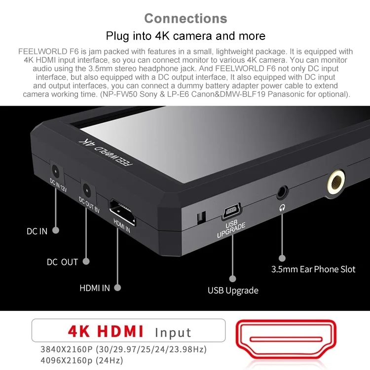 DCA1125_13.webp FEELWORLD F6 1920x1080 5.5 inch IPS Screen HDMI 4K Camera Field Monitor - Image 14