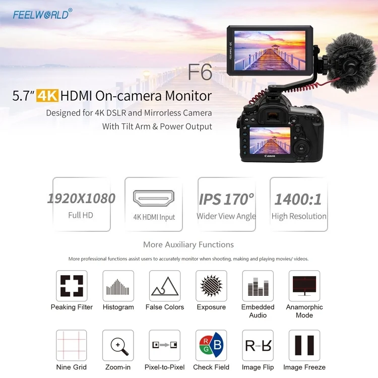DCA1125_6.webp FEELWORLD F6 1920x1080 5.5 inch IPS Screen HDMI 4K Camera Field Monitor - Image 7
