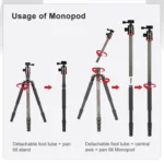 TRIOPO 888 Adjustable Portable Carbon Fiber Tripod with Q-2 Ball Head for SLR Camera, Pipe diameter: 28cm - Image 10