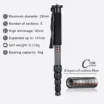 BEXIN MCS285 Portable Travel Outdoor DSLR Camera Carbon Fiber Monopod Holder - Image 2