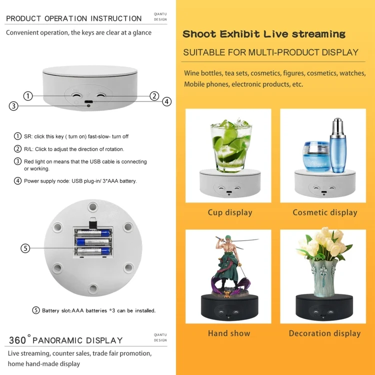 DCA1437_B3.webp 13cm Xiaoai Electric Rotating Turntable Display Stand Video Shooting Props Turntable - Image 4