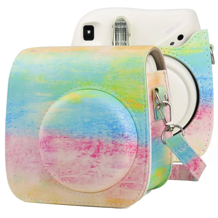 Oil Paint Full Body PU Leather Case Camera Bag with Strap for FUJIFILM instax mini 7+