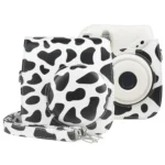 Milk Cow Full Body PU Leather Case Camera  Bag with Strap for FUJIFILM instax mini 7+