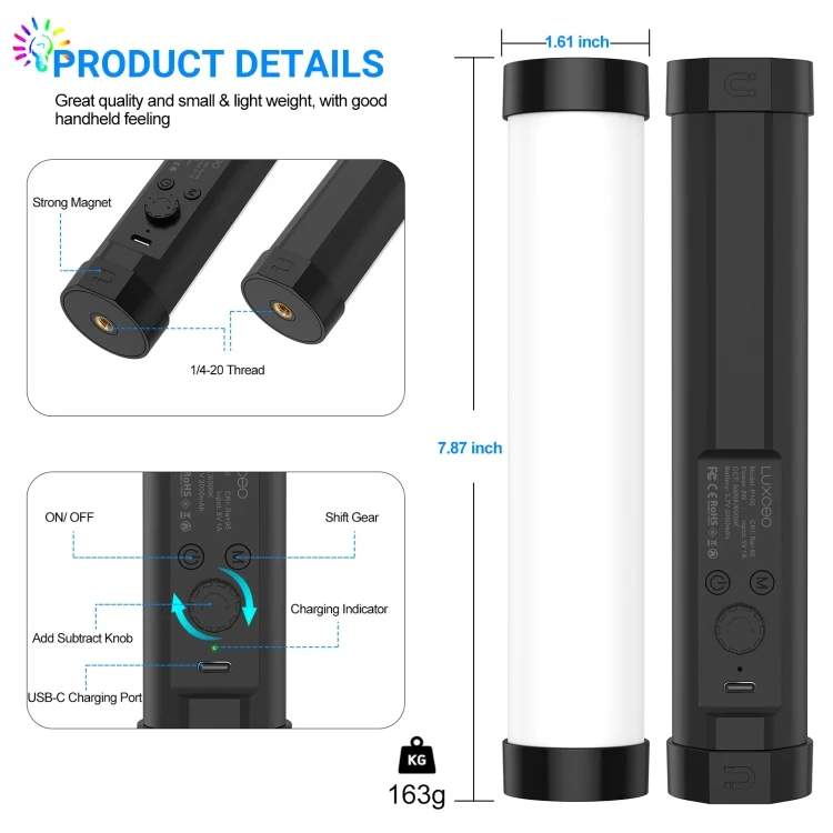 DCA1855_2.webp LUXCeO P100 RGB Photo Video Light Stick Handheld Fill Light with Remote Control & Grid Softbox - Image 3