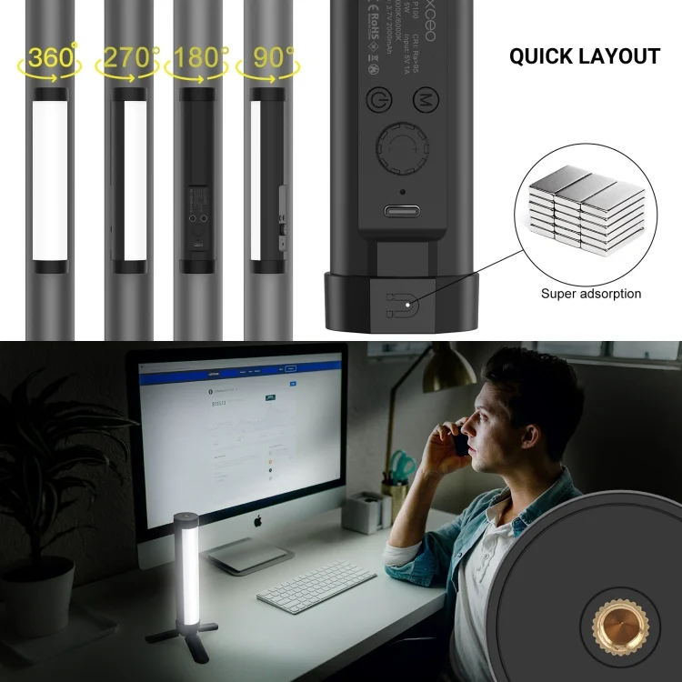 DCA1855_3.webp LUXCeO P100 RGB Photo Video Light Stick Handheld Fill Light with Remote Control & Grid Softbox - Image 4