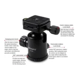TRIOPO D-2A 360 Degree Rotation Aluminum Alloy Tripod 36mm Ball Head with Quick Release Plate - Image 4