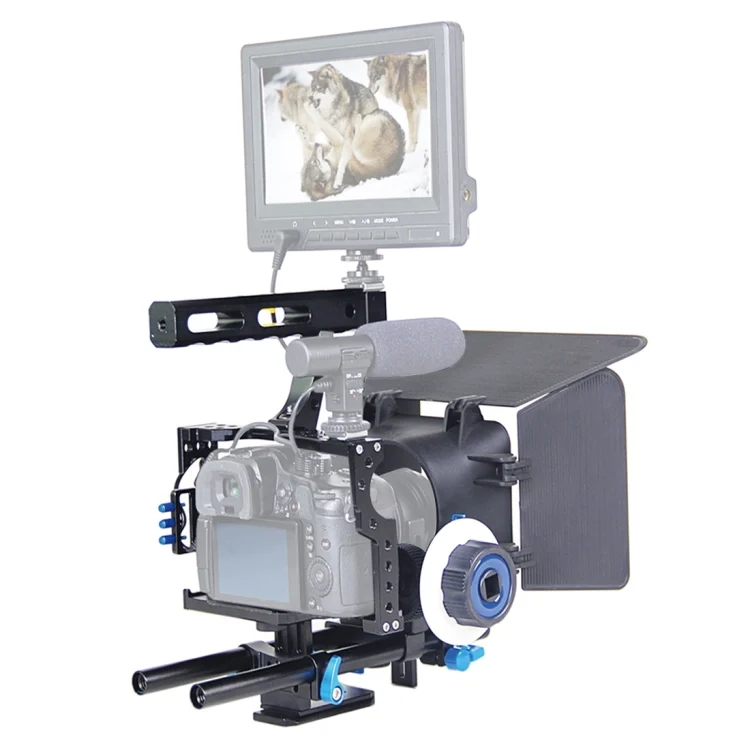YELANGU YLG1105A Handle Video Camera Cage Stabilizer Kit with Matte Box & Follow Focus for Panasonic Lumix DMC-GH4 & G7 / Sony A7 & A7S & A7R & A7RII & A7SII