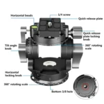 BEXIN DT-02R/S 2D 720 Degree Panorama Heavy Duty Tripod Action Fluid Drag Head with Quick Release Plate - Image 3