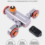 YELANGU L4X Camera 3-wheel Dolly II Electric Track Slider 3-Wheel Video Pulley Rolling Dolly Car with Remote Control for DSLR / Home DV Cameras, GoPro, Smartphones, Load: 3kg(Grey) - Image 5