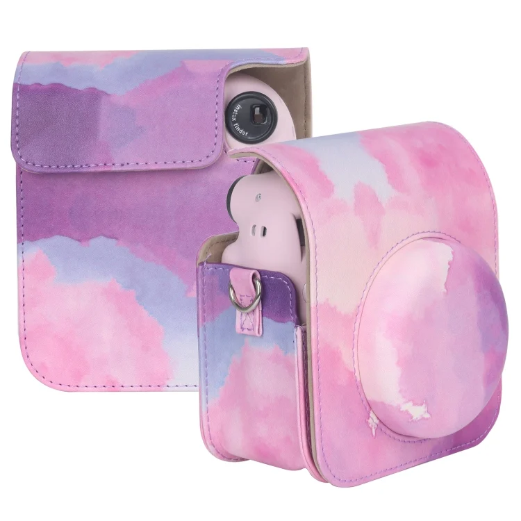 For FUJIFILM instax mini 12 Painted Full Body Leather Case Camera Bag with Strap(Blue Pink)