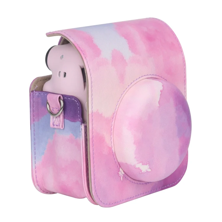 DCA2662AB_1.webp For FUJIFILM instax mini 12 Painted Full Body Leather Case Camera Bag with Strap(Blue Pink) - Image 2