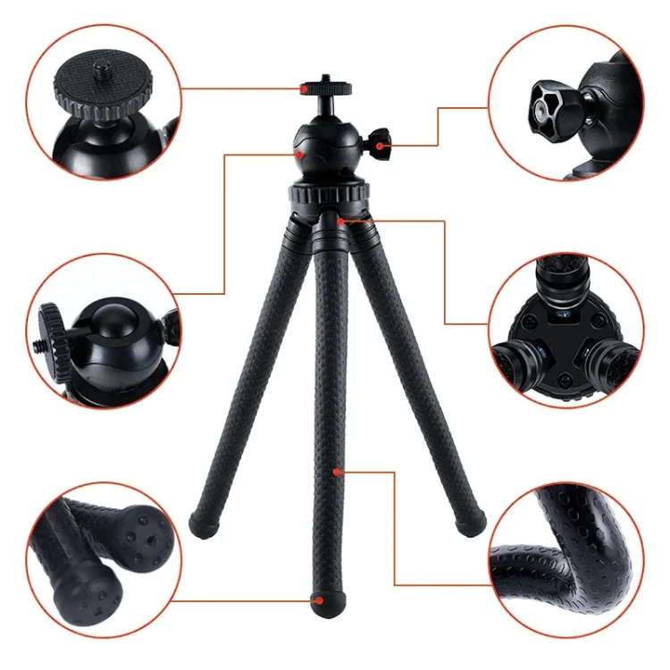 DCA2752B_5.webp W1 Mini Octopus Flexible Tripod Holder with Ball Head for SLR Cameras, GoPro, Phones - Image 6