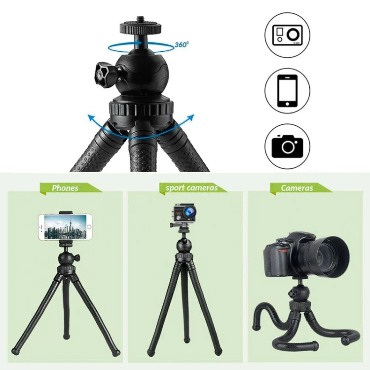 DCA2752B_6.webp W1 Mini Octopus Flexible Tripod Holder with Ball Head for SLR Cameras, GoPro, Phones - Image 7