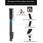 BEXIN P294B Portable Travel Outdoor DSLR Camera Aluminum Alloy Monopod Holder - Image 4