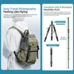 BEXIN W-334C Portable DSLR Camera 2 in 1 Carbon Fiber Tripod Detachable Monopod - Image 7