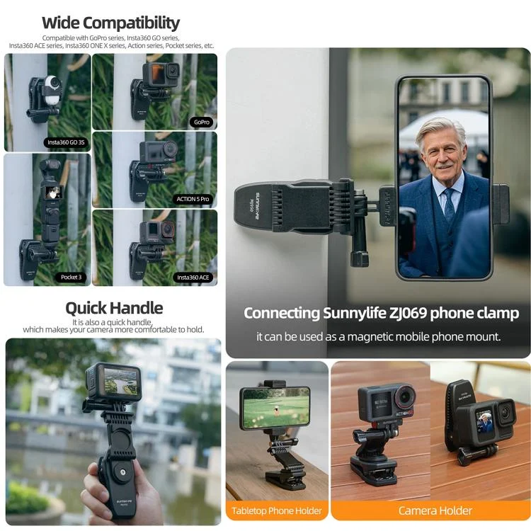 DCA2875B_5.webp Sunnylife Stretchable Backpack Clip Rotatable Magnetic Mount Action Camera Holder Vlog Mount - Image 6