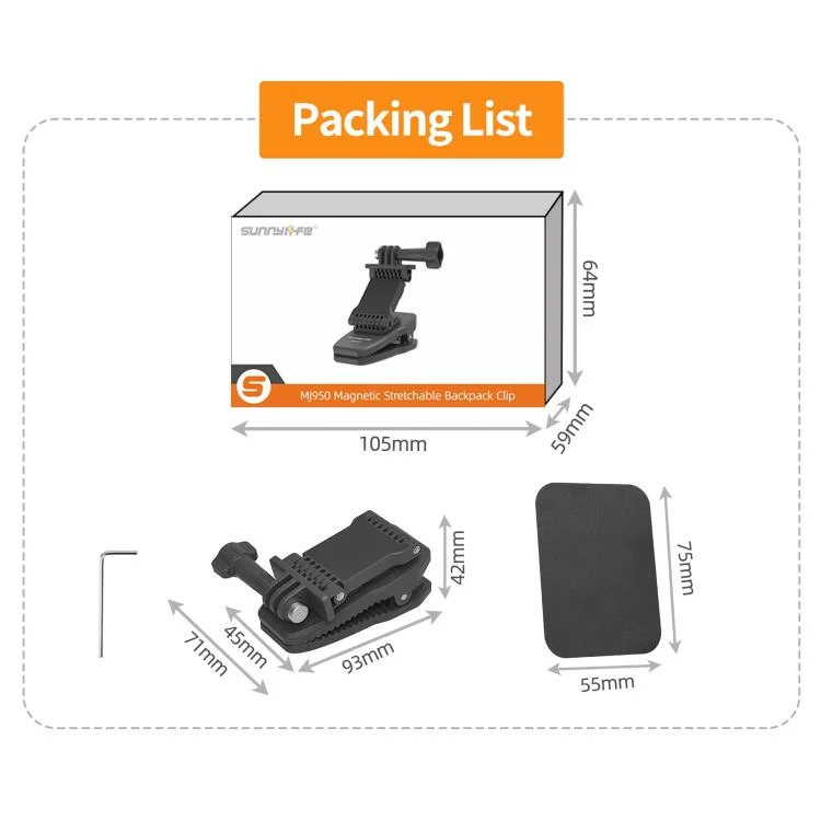 DCA2875B_7.webp Sunnylife Stretchable Backpack Clip Rotatable Magnetic Mount Action Camera Holder Vlog Mount - Image 8