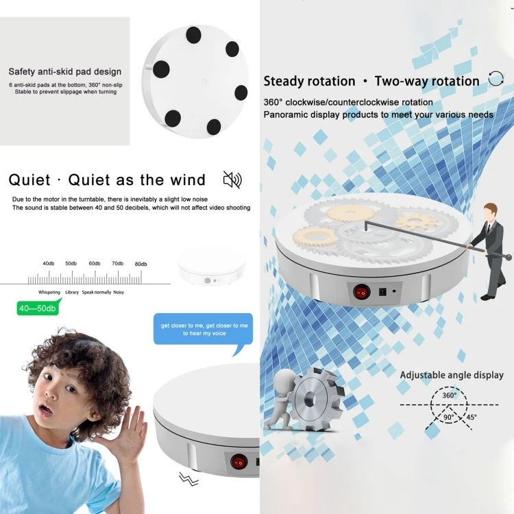 DCA2980_B3.webp 22cm USB Charging Rotating Display Stand Video Shooting Props Turntable, Load: 10kg, No Battery - Image 4