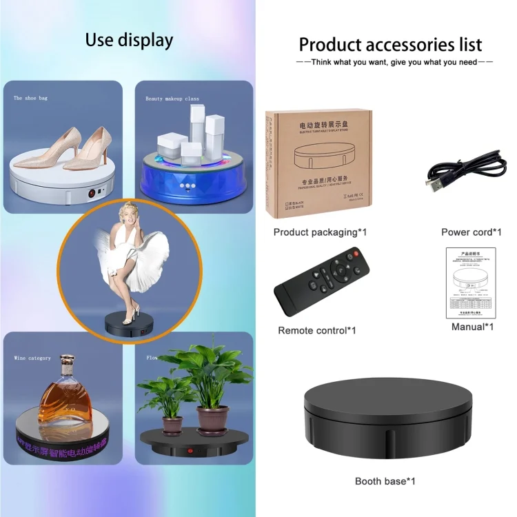 DCA2980_B4.webp 22cm USB Charging Rotating Display Stand Video Shooting Props Turntable, Load: 10kg, No Battery - Image 5