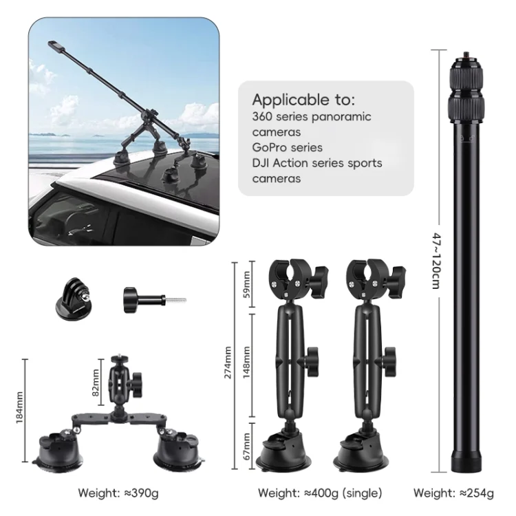 DCA3541B_1.webp Dual-leg Suction Cup and 2 x Single-leg Car Suction Cup Mount with Selfie Stick Set - Image 2