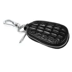 Crocodile Texture First Layer Cowhide Hanging Waist Car Key Bag - Image 3