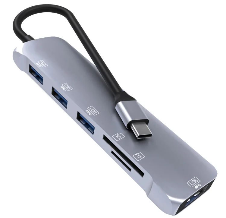 NK-3043 6 in 1 USB-C / Type-C to TF / SD Card Slot + 4 USB Female Adapter