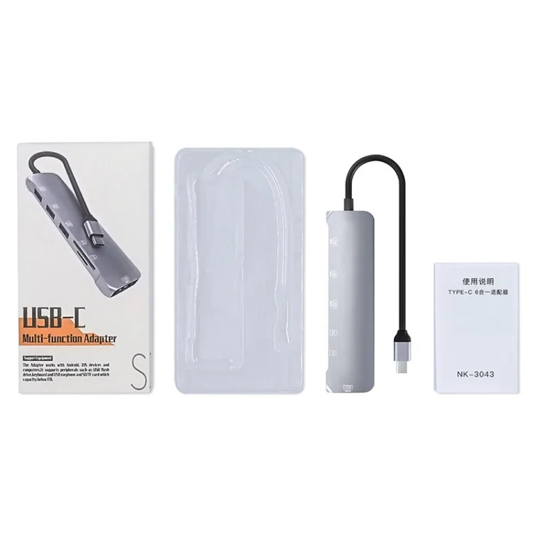 EDA002673601A_5.webp NK-3043 6 in 1 USB-C / Type-C to TF / SD Card Slot + 4 USB Female Adapter - Image 6
