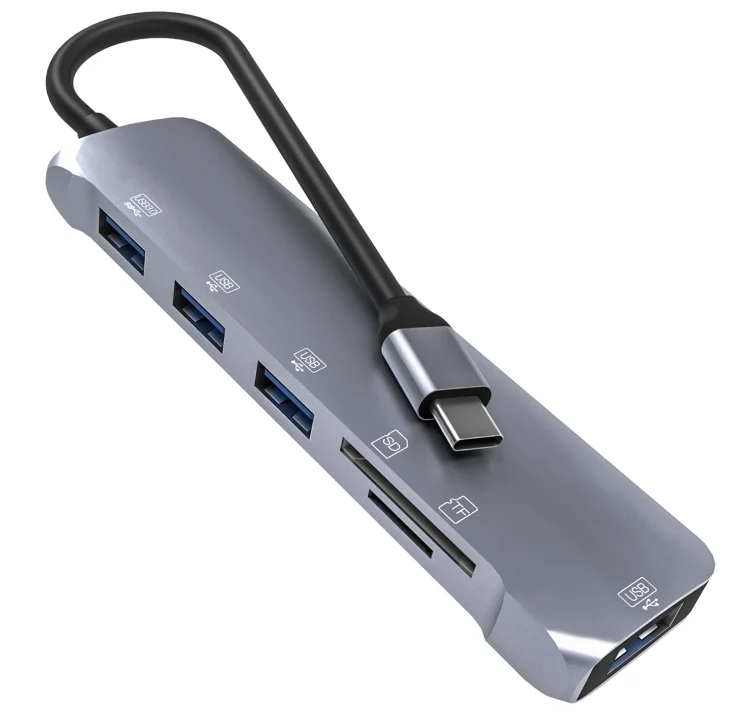 NK-3043H 6 in 1 USB-C / Type-C to TF / SD Card Slot + USB 3.0 + 3 USB 2.0 Female Adapter
