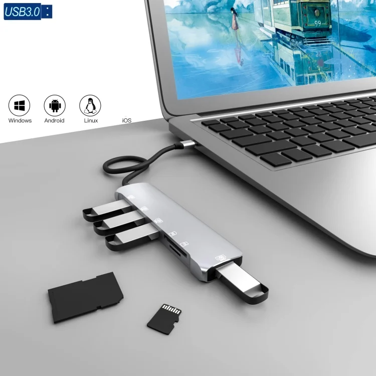 EDA0026741_4.webp NK-3043H 6 in 1 USB-C / Type-C to TF / SD Card Slot + USB 3.0 + 3 USB 2.0 Female Adapter - Image 5